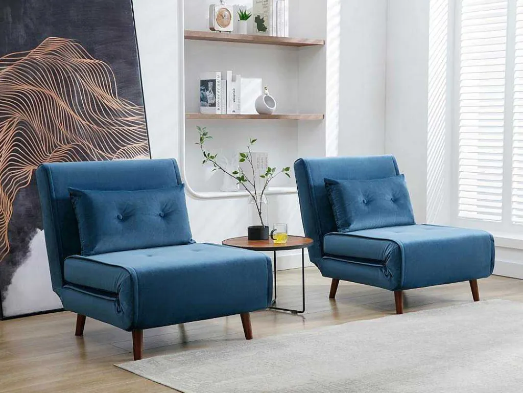 Slaapfauteuil Van Nachtblauw Velours Uribia-Vente-unique Clearance