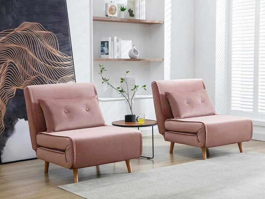 Slaapfauteuil Van Poederroze Velours Uribia-Vente-unique Hot