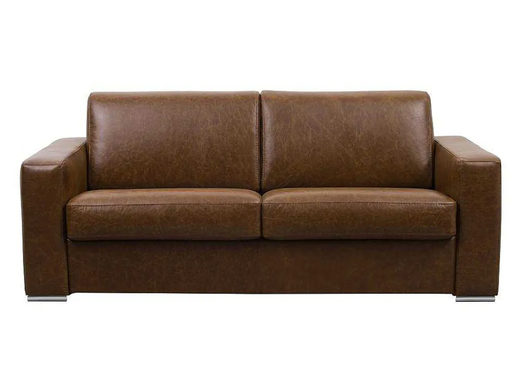 Snel Omgebouwde Slaapbank Met 3 Zitplaatsen In 100% Vintage Karamel Buffelleer En Een Matras Van 18 Cm Delectea Ii-LINEA SOFA New
