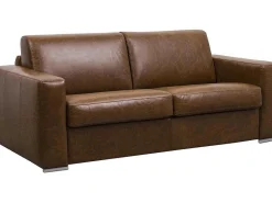 Snel Omgebouwde Slaapbank Met 3 Zitplaatsen In 100% Vintage Karamel Buffelleer En Een Matras Van 18 Cm Delectea Ii-LINEA SOFA New