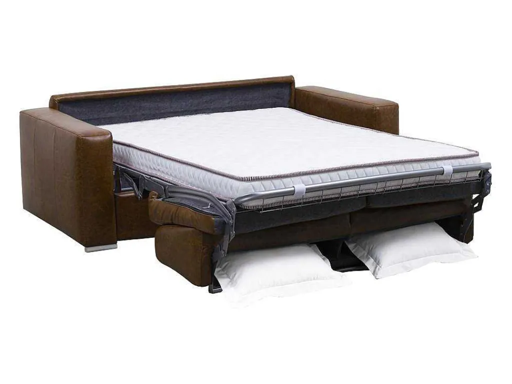Snel Omgebouwde Slaapbank Met 3 Zitplaatsen In 100% Vintage Karamel Buffelleer En Een Matras Van 18 Cm Delectea Ii-LINEA SOFA New