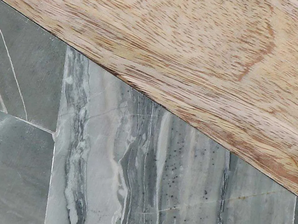 Snijplank Van 2 Materialen - Steen En Mangohout - L38 X D18 - Groen En Naturel - Utena-OZAIA