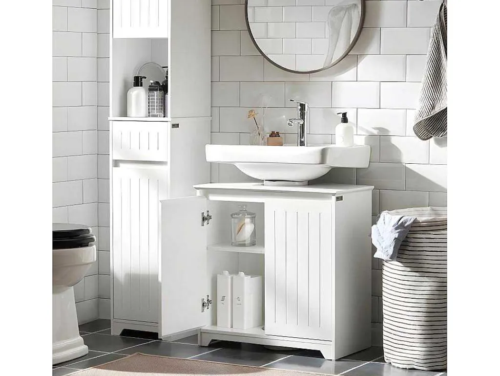 Badkamer Onder Aanrecht, Onder Aanrecht, Onder Wastafel, Aanrecht, Gootsteen Afdekking Met 2 Deuren, 60X30X60 Cm, Wit, Bzr108-Ii-W-Sobuy Hot