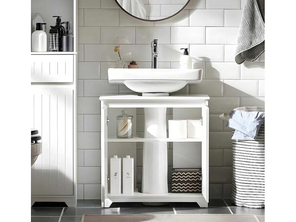 Badkamer Onder Aanrecht, Onder Aanrecht, Onder Wastafel, Aanrecht, Gootsteen Afdekking Met 2 Deuren, 60X30X60 Cm, Wit, Bzr108-Ii-W-Sobuy Hot