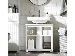 Badkamer Onder Aanrecht, Onder Aanrecht, Onder Wastafel, Aanrecht, Gootsteen Afdekking Met 2 Deuren, 60X30X60 Cm, Wit, Bzr108-Ii-W-Sobuy Hot