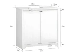 Badkamer Onder Aanrecht, Onder Aanrecht, Onder Wastafel, Aanrecht, Gootsteen Afdekking Met 2 Deuren, 60X30X60 Cm, Wit, Bzr108-Ii-W-Sobuy Hot