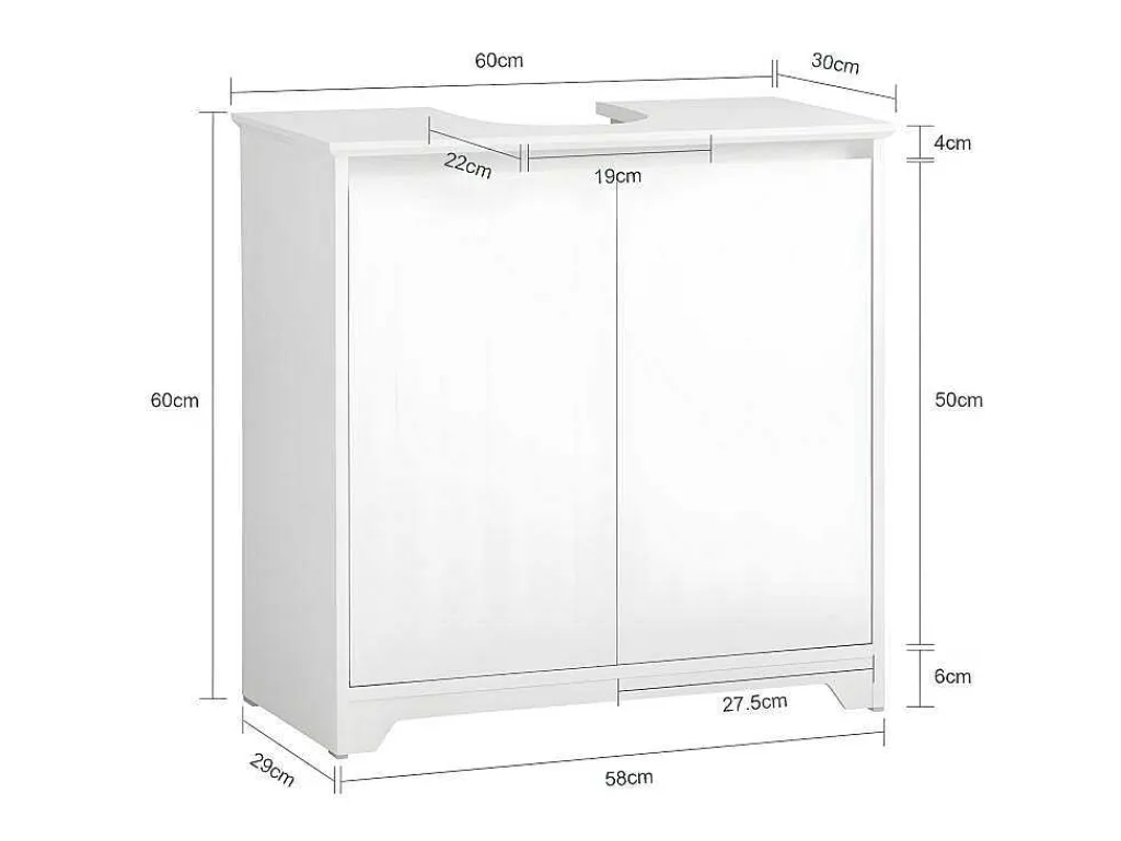 Badkamer Onder Aanrecht, Onder Aanrecht, Onder Wastafel, Aanrecht, Gootsteen Afdekking Met 2 Deuren, 60X30X60 Cm, Wit, Bzr108-Ii-W-Sobuy Hot