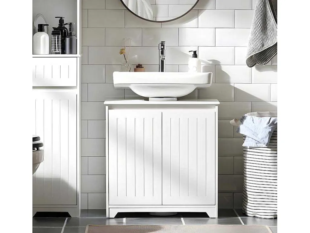 Badkamer Onder Aanrecht, Onder Aanrecht, Onder Wastafel, Aanrecht, Gootsteen Afdekking Met 2 Deuren, 60X30X60 Cm, Wit, Bzr108-Ii-W-Sobuy Hot