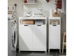 Badkamermeubel Toiletkast Ladekast Kastopbergmeubel Met 2 Deuren, Verstelbare Planken, 70X35X90 Cm, Bzr121-W-Sobuy Hot