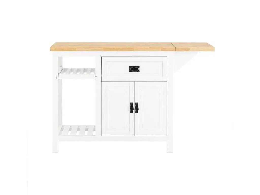 Centraal Keukeneiland Met Uitschuifbaar Werkblad Van Rubberhout, 2 Deuren, 2 Lades En Opbergruimte, Opbergkast, Keukenkast, 110/145 X 60 X 95 Cm, Knl06-Wn-Sobuy