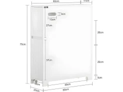 Compacte Toiletkast, Smal Badkameropbergmeubel Op Wielen, Toiletrolhouder Met 1 Kanteldeur, 2 Laden En 1 Open Achtercompartiment, Veelzijdige Opbergwagen, 60X20X75 Cm, Bzr111-W-Sobuy