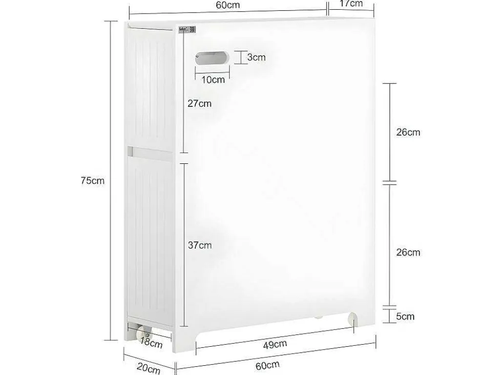 Compacte Toiletkast, Smal Badkameropbergmeubel Op Wielen, Toiletrolhouder Met 1 Kanteldeur, 2 Laden En 1 Open Achtercompartiment, Veelzijdige Opbergwagen, 60X20X75 Cm, Bzr111-W-Sobuy