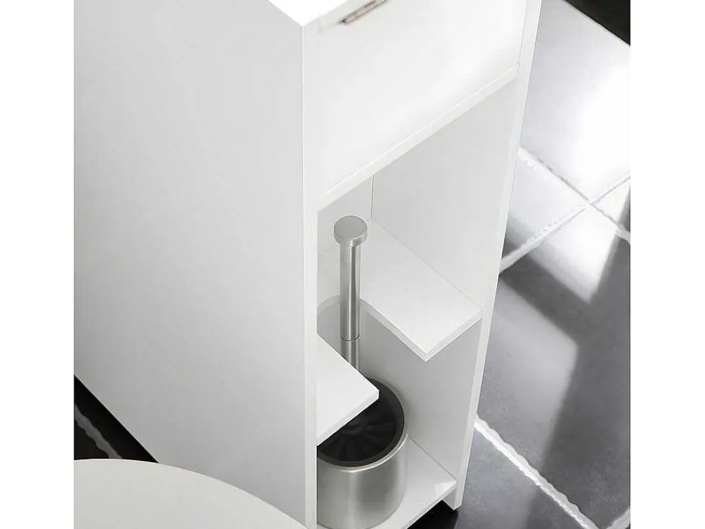 Compacte Toiletkast, Smal Badkameropbergmeubel Op Wielen, Toiletrolhouder Met 1 Kanteldeur, 2 Laden En 1 Open Achtercompartiment, Veelzijdige Opbergwagen, 60X20X75 Cm, Bzr111-W-Sobuy