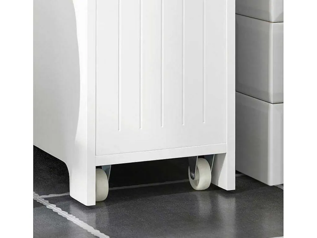 Compacte Toiletkast, Smal Badkameropbergmeubel Op Wielen, Toiletrolhouder Met 1 Kanteldeur, 2 Laden En 1 Open Achtercompartiment, Veelzijdige Opbergwagen, 60X20X75 Cm, Bzr111-W-Sobuy