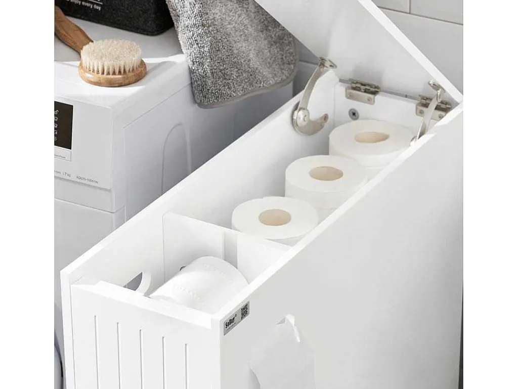 Compacte Toiletkast, Smal Badkameropbergmeubel Op Wielen, Toiletrolhouder Met 1 Kanteldeur, 2 Laden En 1 Open Achtercompartiment, Veelzijdige Opbergwagen, 60X20X75 Cm, Bzr111-W-Sobuy