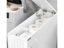 Compacte Toiletkast, Smal Badkameropbergmeubel Op Wielen, Toiletrolhouder Met 1 Kanteldeur, 2 Laden En 1 Open Achtercompartiment, Veelzijdige Opbergwagen, 60X20X75 Cm, Bzr111-W-Sobuy