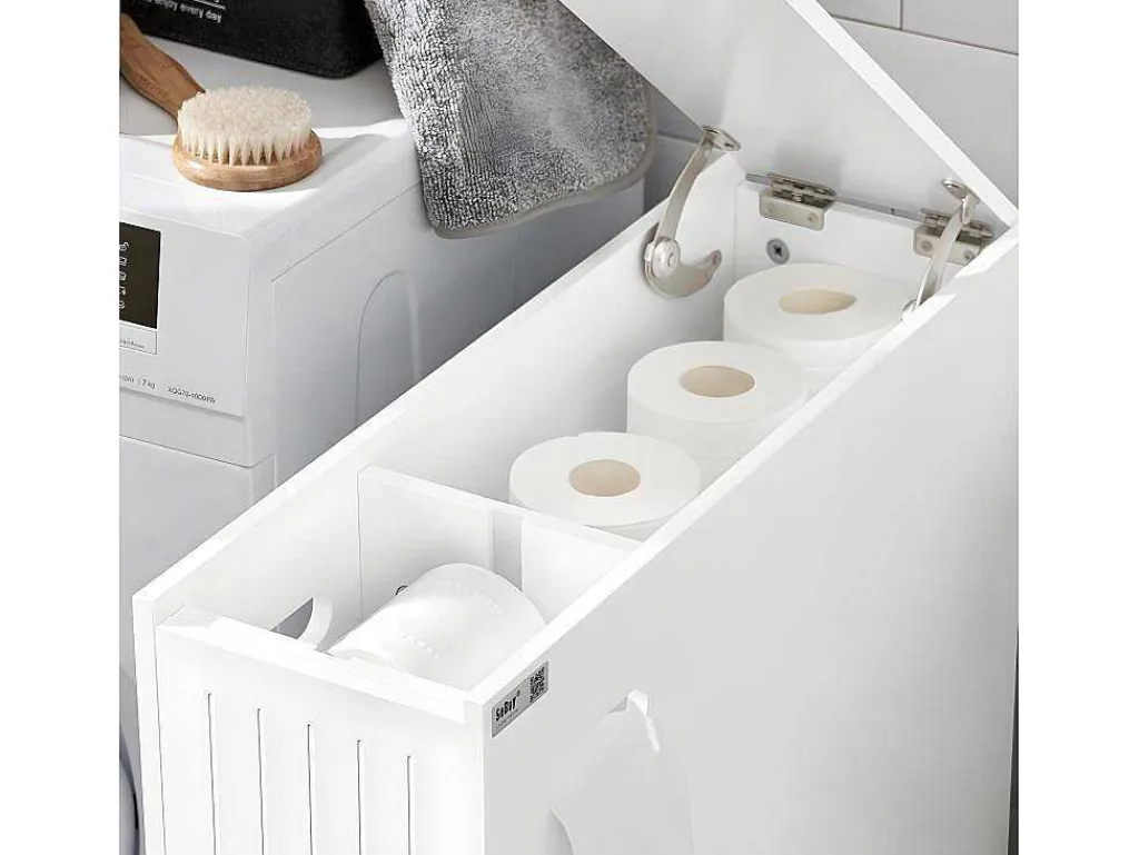 Compacte Toiletkast, Smal Badkameropbergmeubel Op Wielen, Toiletrolhouder Met 1 Kanteldeur, 2 Laden En 1 Open Achtercompartiment, Veelzijdige Opbergwagen, 60X20X75 Cm, Bzr111-W-Sobuy