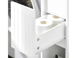 Compacte Toiletkast, Smal Badkameropbergmeubel Op Wielen, Toiletrolhouder Met 1 Kanteldeur, 2 Laden En 1 Open Achtercompartiment, Veelzijdige Opbergwagen, 60X20X75 Cm, Bzr111-W-Sobuy