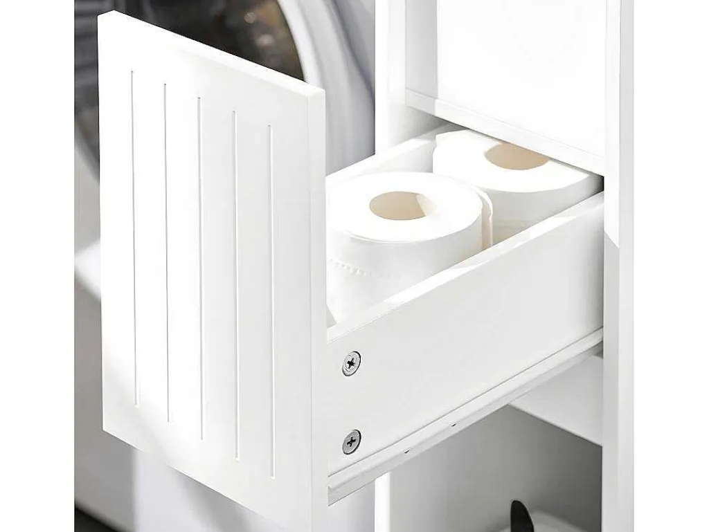 Compacte Toiletkast, Smal Badkameropbergmeubel Op Wielen, Toiletrolhouder Met 1 Kanteldeur, 2 Laden En 1 Open Achtercompartiment, Veelzijdige Opbergwagen, 60X20X75 Cm, Bzr111-W-Sobuy