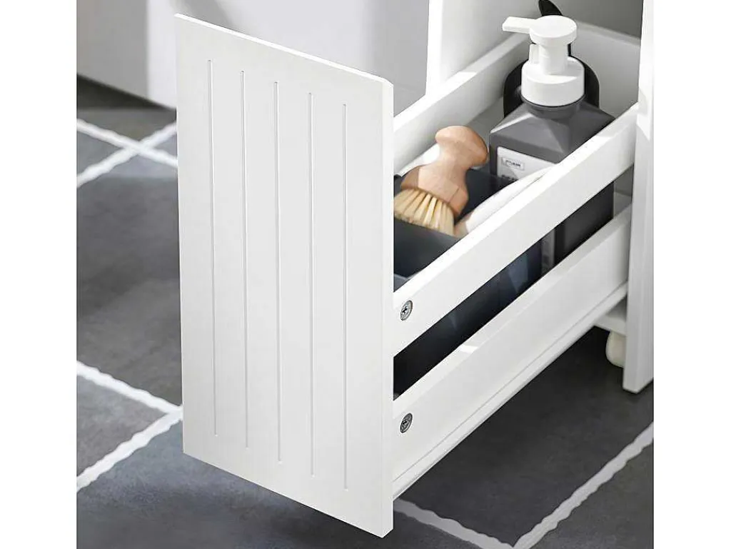 Compacte Toiletkast, Smal Badkameropbergmeubel Op Wielen, Toiletrolhouder Met 1 Kanteldeur, 2 Laden En 1 Open Achtercompartiment, Veelzijdige Opbergwagen, 60X20X75 Cm, Bzr111-W-Sobuy