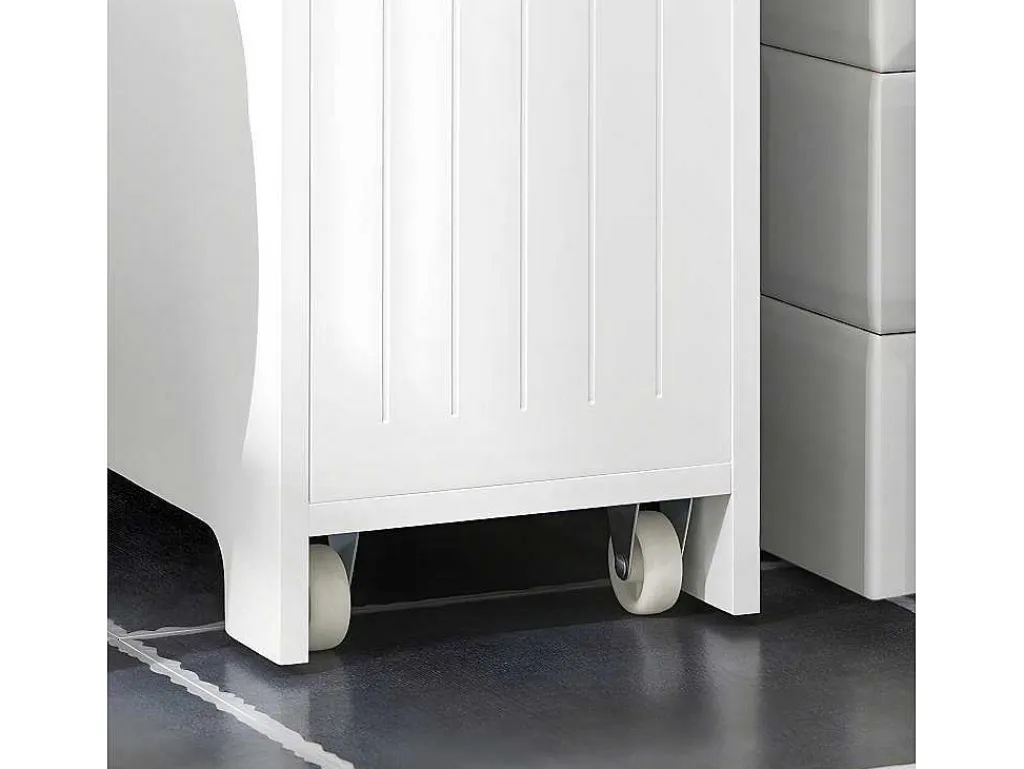 Compacte Toiletkast, Smal Badkameropbergmeubel Op Wielen, Toiletrolhouder Met 1 Kanteldeur, 2 Laden En 1 Open Achtercompartiment, Veelzijdige Opbergwagen, 60X20X75 Cm, Bzr111-W-Sobuy