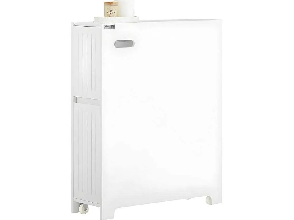 Compacte Toiletkast, Smal Badkameropbergmeubel Op Wielen, Toiletrolhouder Met 1 Kanteldeur, 2 Laden En 1 Open Achtercompartiment, Veelzijdige Opbergwagen, 60X20X75 Cm, Bzr111-W-Sobuy