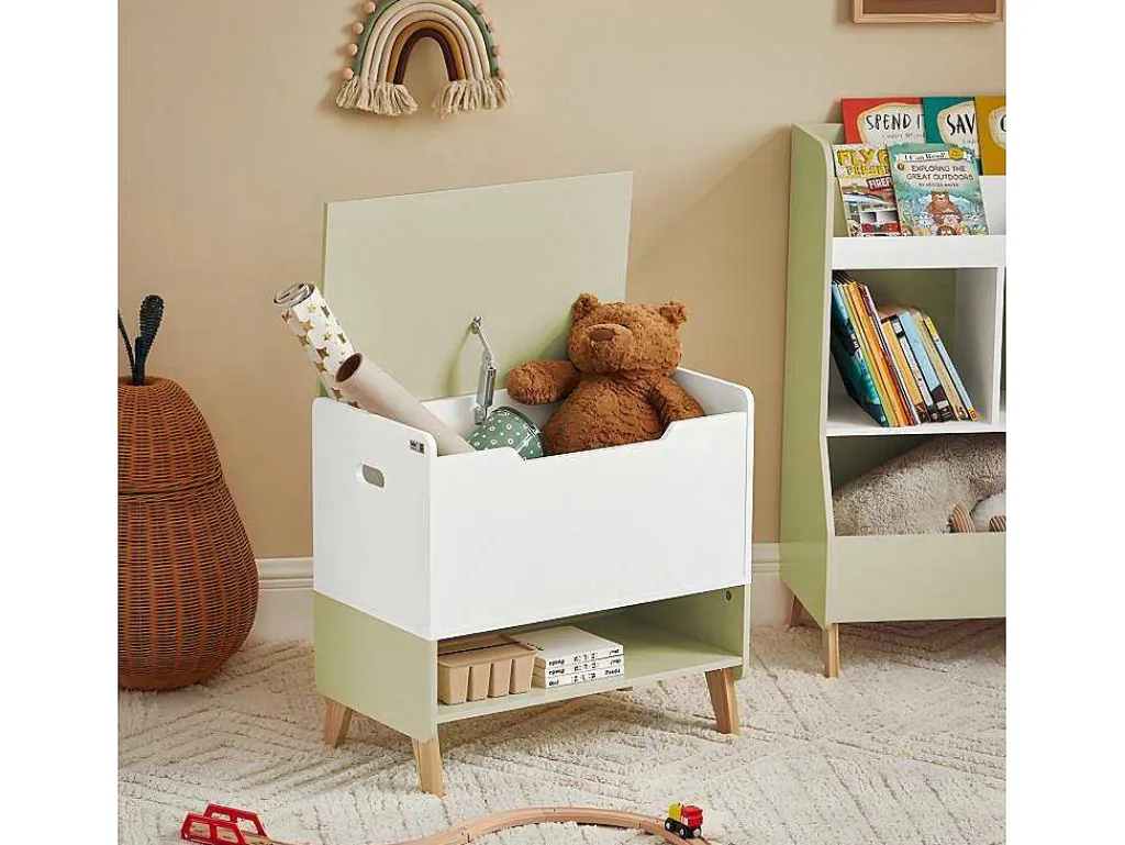 Houten Kinderspeelgoedkist, Speelgoedkist Met Klapdeksel, Speelgoedorganizer Voor Kinderkamer Met 1 Open Vak 60 X 34 X 57 Cm, Kmb91-Gr-Sobuy New