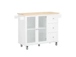 Keukentrolley Op Wielen Keukeneiland Serveerwagen Buffetkast Keukenkast Met 3 Laden, 2 Deuren, Kruidenrek En Handdoekenrek, 128X46X92 Cm, Fkw120-Wn-Sobuy Online