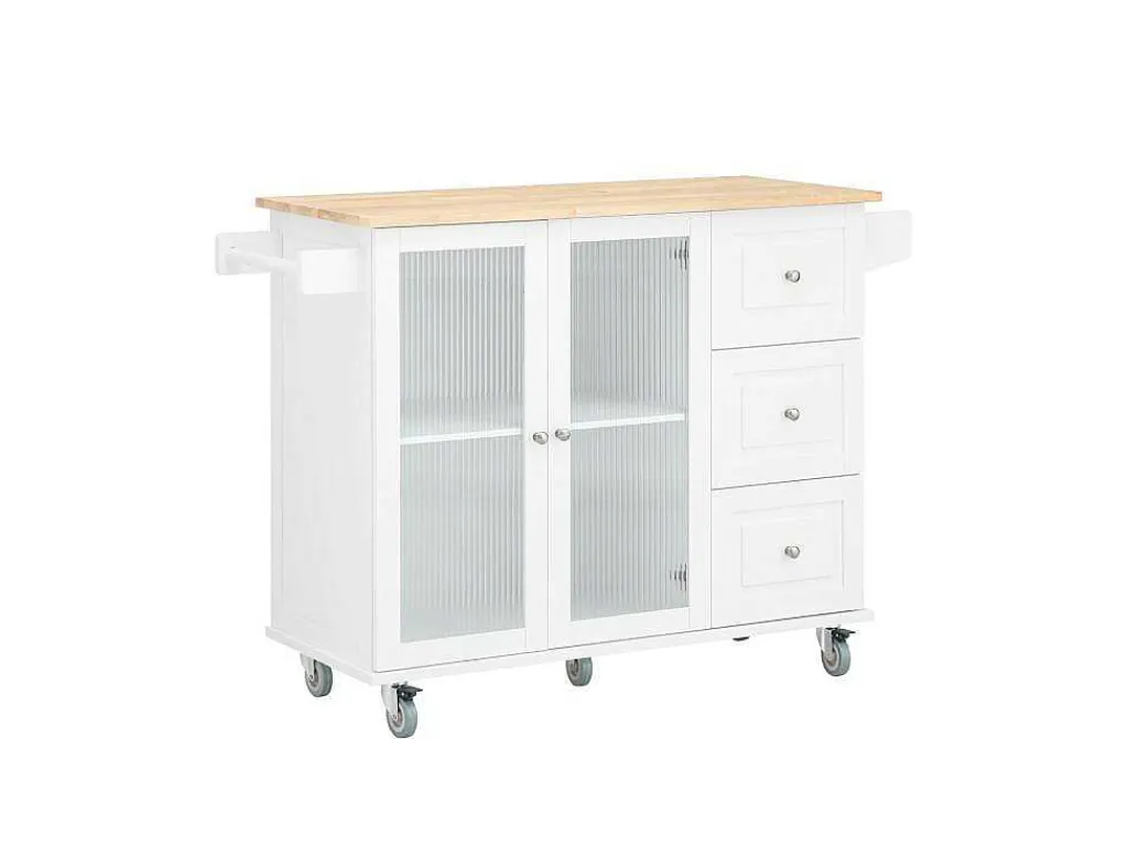 Keukentrolley Op Wielen Keukeneiland Serveerwagen Buffetkast Keukenkast Met 3 Laden, 2 Deuren, Kruidenrek En Handdoekenrek, 128X46X92 Cm, Fkw120-Wn-Sobuy Online