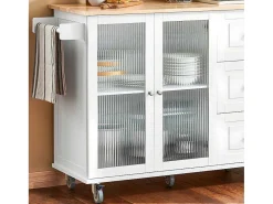 Keukentrolley Op Wielen Keukeneiland Serveerwagen Buffetkast Keukenkast Met 3 Laden, 2 Deuren, Kruidenrek En Handdoekenrek, 128X46X92 Cm, Fkw120-Wn-Sobuy Online
