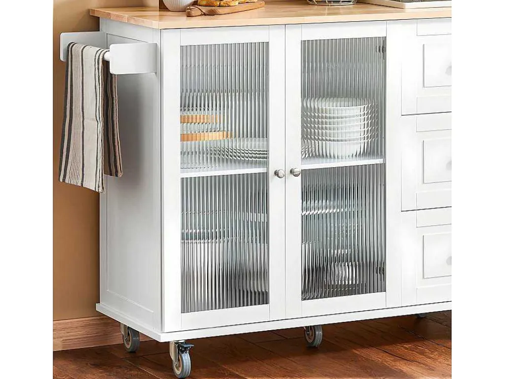 Keukentrolley Op Wielen Keukeneiland Serveerwagen Buffetkast Keukenkast Met 3 Laden, 2 Deuren, Kruidenrek En Handdoekenrek, 128X46X92 Cm, Fkw120-Wn-Sobuy Online