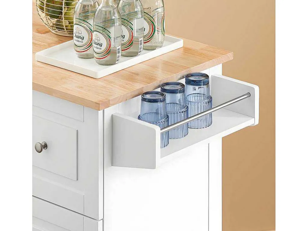 Keukentrolley Op Wielen Keukeneiland Serveerwagen Buffetkast Keukenkast Met 3 Laden, 2 Deuren, Kruidenrek En Handdoekenrek, 128X46X92 Cm, Fkw120-Wn-Sobuy Online