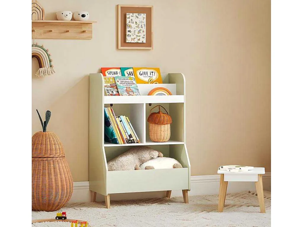 Kinderspeelgoedopbergplank, Boekenplank, Opbergeenheid Voor Kinderkamer, Boekenkast Met 2 Planken En 3 Open Vakken, 60 X 36 X 89 Cm, Kmb90-Gr-Sobuy Best