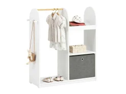 Kmb40-W Kinderkledingkast, Kinderslaapkamer Kledingrek, Kinderkledingrek, Kledingroedes, Kapstok, Kledingkasten Met 3 Planken, 1 Mand En 3 Haken-Sobuy Outlet