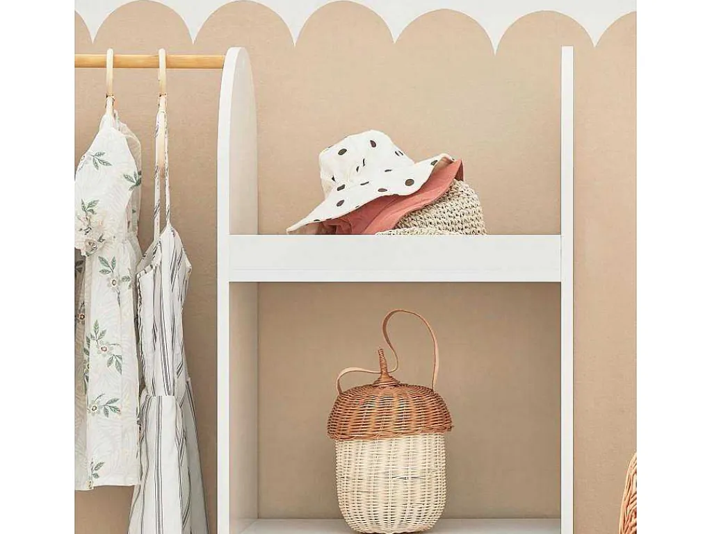 Kmb40-W Kinderkledingkast, Kinderslaapkamer Kledingrek, Kinderkledingrek, Kledingroedes, Kapstok, Kledingkasten Met 3 Planken, 1 Mand En 3 Haken-Sobuy Outlet