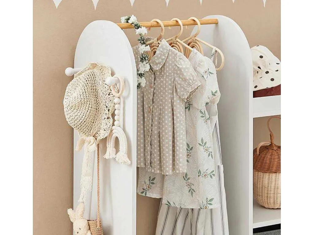 Kmb40-W Kinderkledingkast, Kinderslaapkamer Kledingrek, Kinderkledingrek, Kledingroedes, Kapstok, Kledingkasten Met 3 Planken, 1 Mand En 3 Haken-Sobuy Outlet