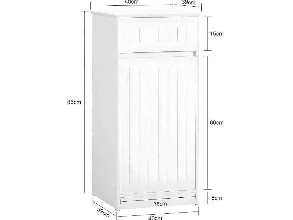 Linnenkast, Wasmand, Badkameronderkast, Toiletkast, Opbergmeubel Met 1 Lade En 1 Uitneembare Wasmand, Wit, 40X39X86Cm, Bzr110-W-Sobuy Sale