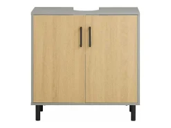 Ondergootsteen, Ondergootsteen, Badkamermeubel Met 2 Deuren En 2 Planken, Badkameropbergkast, L60 X D30 X H60 Cm, Grijs En Hout, Bzr133-Ng-Sobuy Best