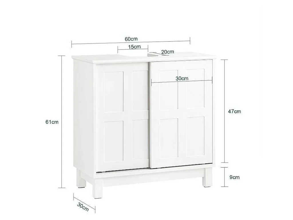 Wastafelmeubel Badkamermeubel Wastafelopbergkast Met 2 Schuifdeuren Wit Lph 60 X 30 X 61 Cm Bzr142-W-Sobuy Clearance