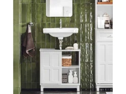 Wastafelmeubel Badkamermeubel Wastafelopbergkast Met 2 Schuifdeuren Wit Lph 60 X 30 X 61 Cm Bzr142-W-Sobuy Clearance
