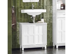 Wastafelmeubel Badkamermeubel Wastafelopbergkast Met 2 Schuifdeuren Wit Lph 60 X 30 X 61 Cm Bzr142-W-Sobuy Clearance