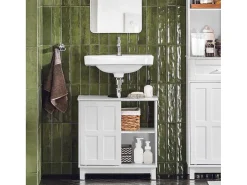 Wastafelmeubel Badkamermeubel Wastafelopbergkast Met 2 Schuifdeuren Wit Lph 60 X 30 X 61 Cm Bzr142-W-Sobuy Clearance