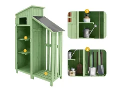Sparrenhouten Tuinhuis - Gereedschapsschuur Met 2 Geintegreerde Planken - H 173 Cm - Waterdicht Pvc Dak - Groen-ModernLuxe Discount