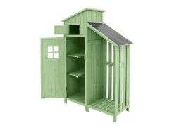 Sparrenhouten Tuinhuis - Gereedschapsschuur Met 2 Geintegreerde Planken - H 173 Cm - Waterdicht Pvc Dak - Groen-ModernLuxe Discount