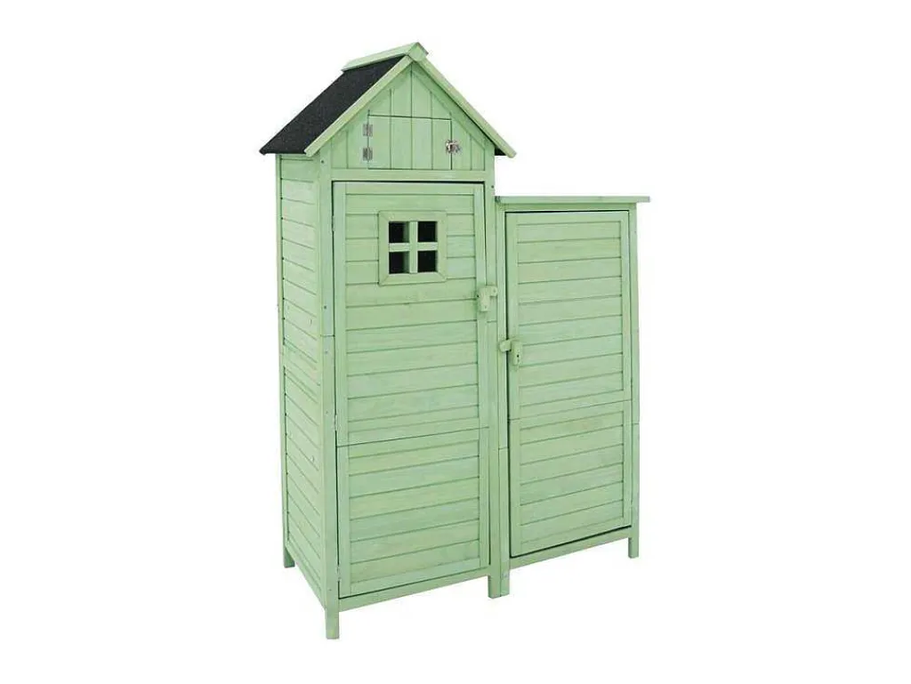 Sparrenhouten Tuinhuis - Gereedschapsschuur Met 2 Geintegreerde Planken - H 173 Cm - Waterdicht Pvc Dak - Groen-ModernLuxe