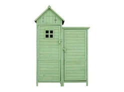 Sparrenhouten Tuinhuis - Gereedschapsschuur Met 2 Geintegreerde Planken - H 173 Cm - Waterdicht Pvc Dak - Groen-ModernLuxe