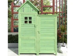 Sparrenhouten Tuinhuis - Gereedschapsschuur Met 2 Geintegreerde Planken - H 173 Cm - Waterdicht Pvc Dak - Groen-ModernLuxe