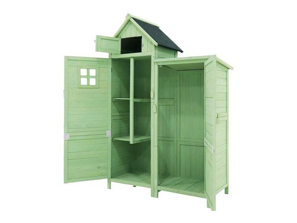 Sparrenhouten Tuinhuis - Gereedschapsschuur Met 2 Geintegreerde Planken - H 173 Cm - Waterdicht Pvc Dak - Groen-ModernLuxe