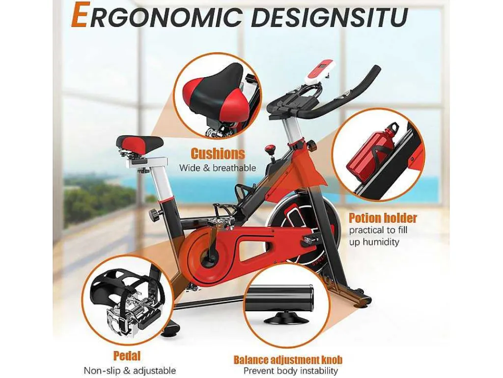 Spin Bike Met Verstelbare Zitting En Stuur, Hometrainer Met Verstelbare Weerstand En Lcd Display-Vente-unique