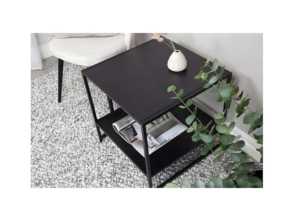 Staal Bijzettafel Met Plank 51X51 Cm Zwart.-Venture Home Best